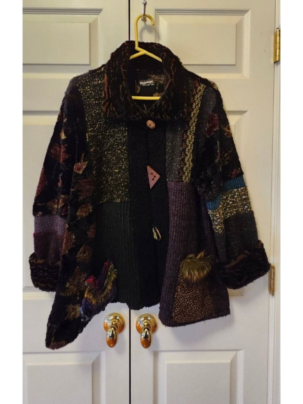 Women Lee Andersen Multi Print Black Cardigan Wearable Art Sweater Size O/S